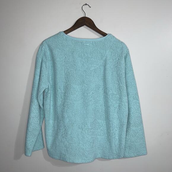 Oscar De La Renta Women’s Green Embossed Floral Scoop Long Sleeve Sweater Size L - Picture 4 of 10